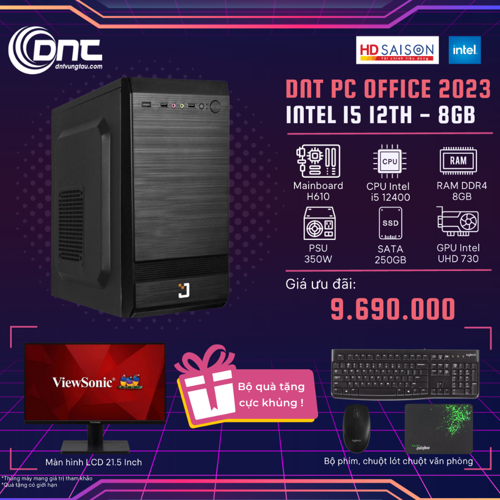 Bộ máy tính để bàn - PC DNT OFFICE 2023 - Intel Core i5 12th