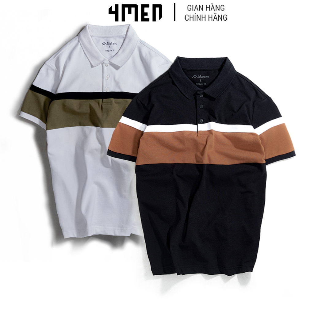 Áo PoLo Nam 4MEN Regular Stripes PO033 vải cotton cá sấu dày dặn thấm mồ hôi, form dáng đẹp, thanh lịch