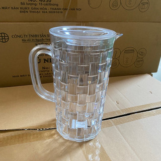 Bình đựng nước nhựa trong, Ca đựng nước nhựa meka trắng trong suốt có nắp đậy hàng cao cấp