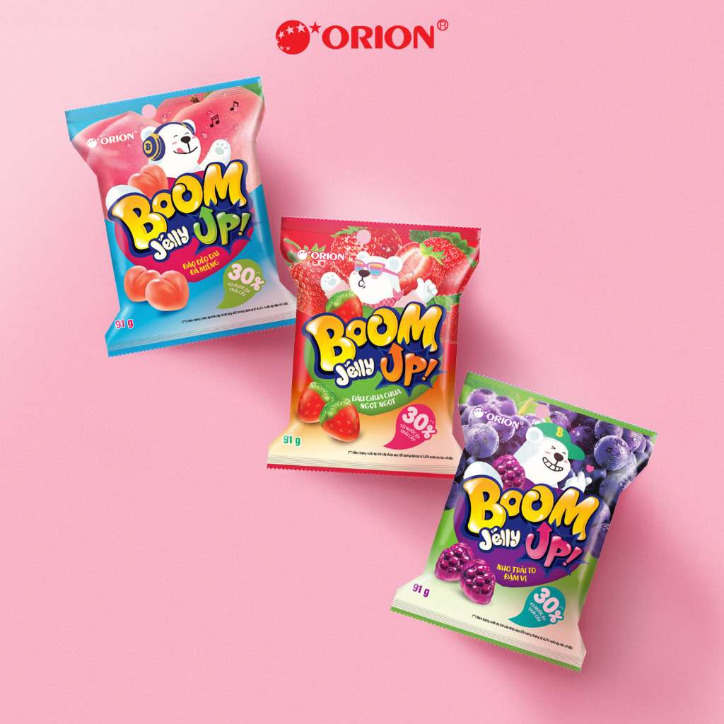 Kẹo Dẻo Boom Jelly THẠCH Orion Hương Đào túi 91G