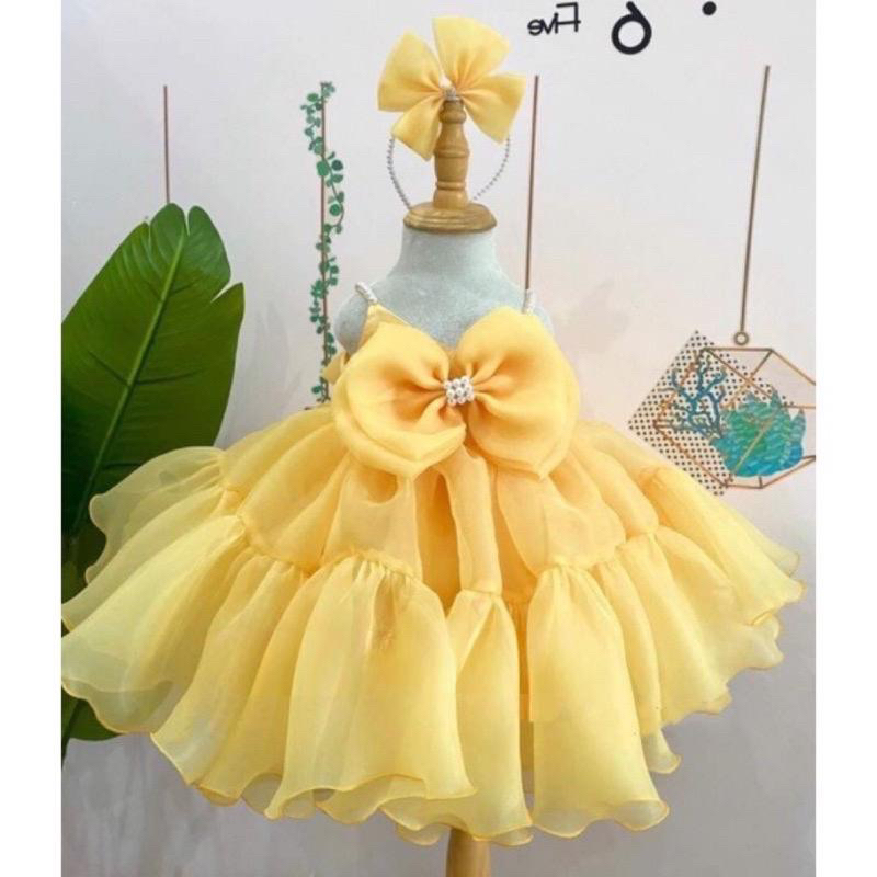 Váy công chúa cho bé dáng xòe phối dây ngọc