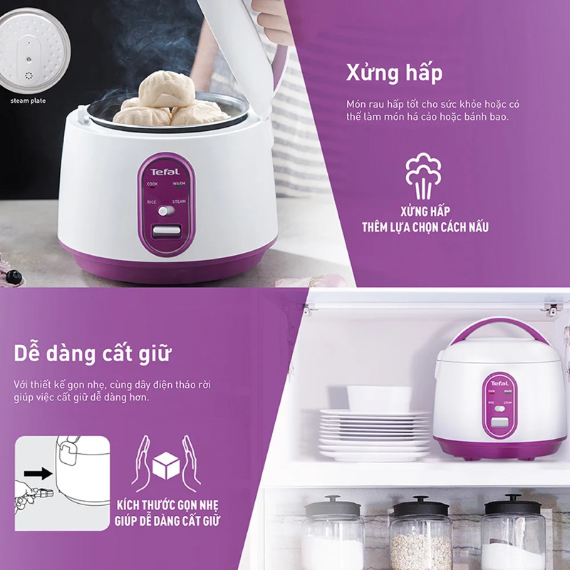Nồi cơm điện mini Tefal RK224168, nồi cơm tefal mini, dung tích 0,7L, bảo hành 12 tháng