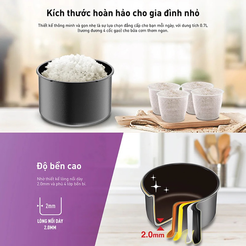 Nồi cơm điện mini Tefal RK224168, nồi cơm tefal mini, dung tích 0,7L, bảo hành 12 tháng