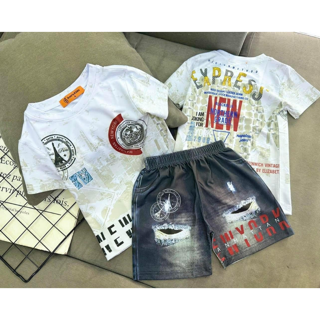 Set bộ thun giả jean chất liệu thun mịn, mát, phong cách siêu hot, siêu chất cho bé