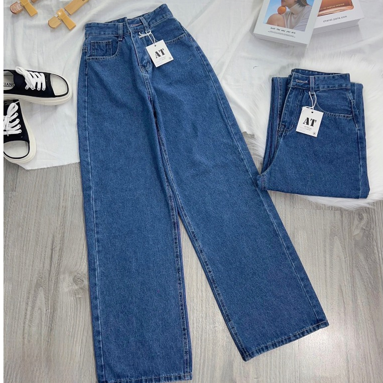 Q432 Quần Jean trơn ống rộng lưng cao CLISON quần Jean ống suông basic dễ phối đồ Q432
