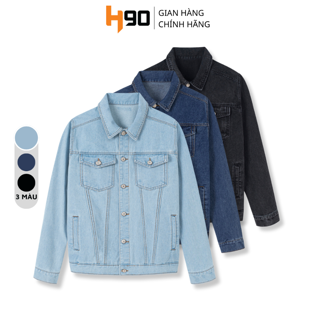 Áo Khoác Jean Unisex Nam Nữ H90 Basic 3 Màu, Áo Khoác Bò Chất Denim Không Co Giãn Form Rộng HJKJ007