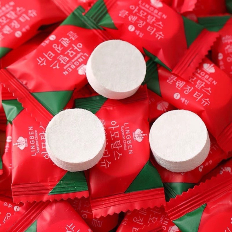 Gói 50 Khăn giấy nén rửa mặt dạng viên kẹo hàn quốc, khăn nén ướt dạng viên