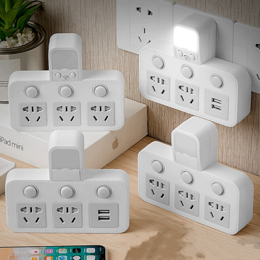 Ổ chia điện thông minh kiêm đa chức năng Đèn ngủ điều chỉnh 3 mức sáng Ổ cắm điện không dây phiên bản đặc biệt 2 chấu
