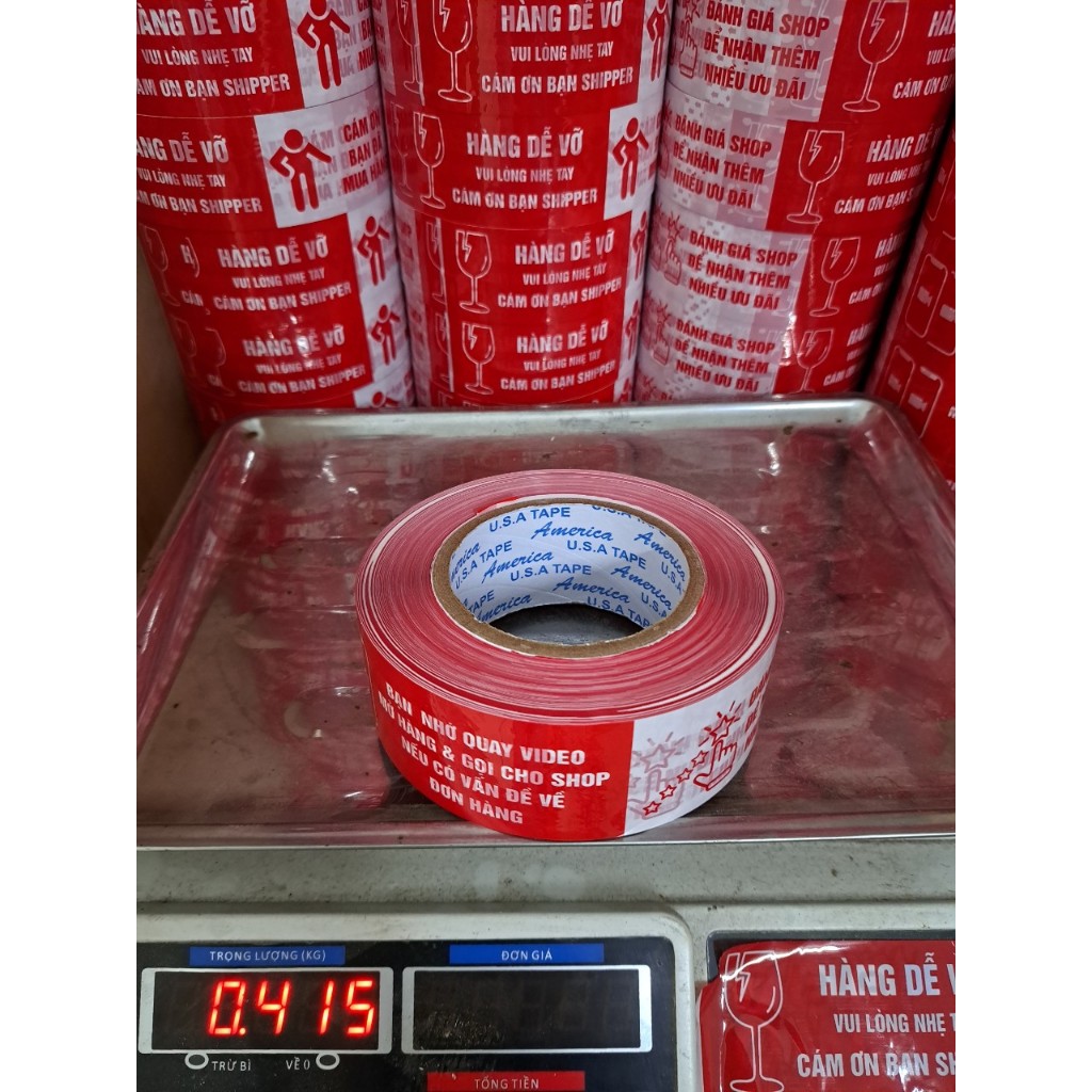 1 CUỘN TO 415gr BĂNG KEO 5 TRONG 1, quay video, cám ơn, hàng dễ vỡ, đánh giá 5 sao