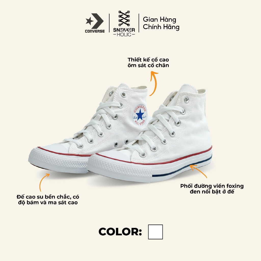 Giày Sneaker Nam Nữ CONVERSE Chuck Taylor All Star Classic High White - M7650C - Classic Cổ Cao Trắng, Thời Trang Unisex