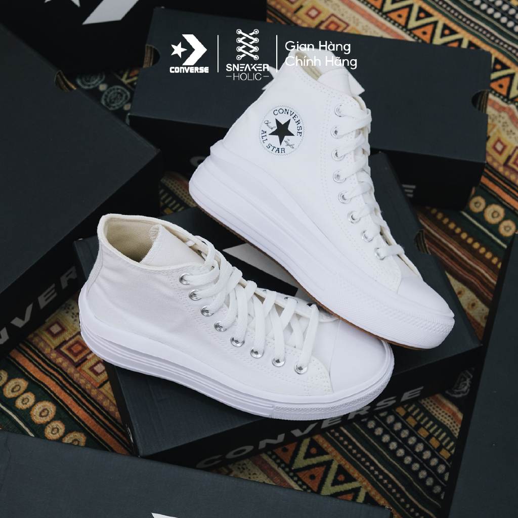Giày Sneaker Nam Nữ CONVERSE Chuck Taylor All Star Move High White -568498C -Cổ Cao Trắng, Thời Trang Unisex, Chính Hãng