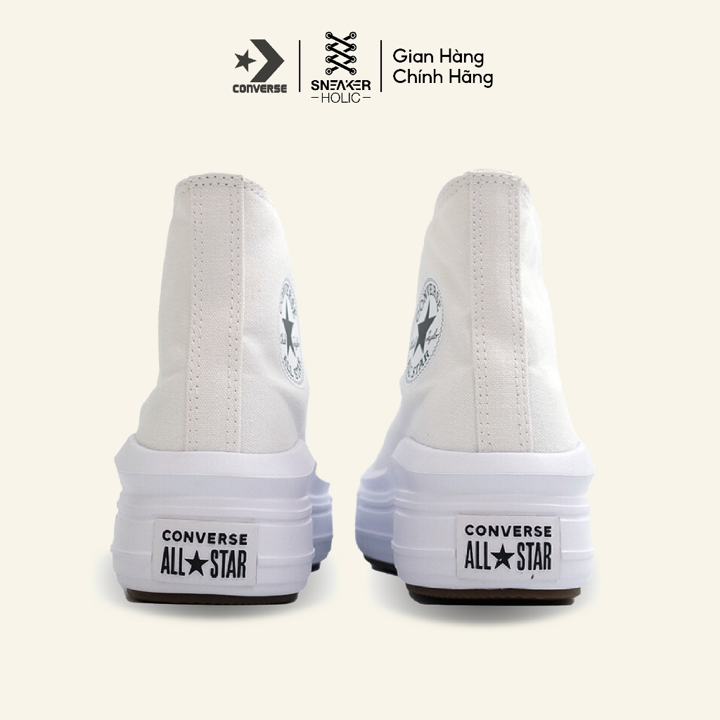 Giày Sneaker Nam Nữ CONVERSE Chuck Taylor All Star Move High White -568498C -Cổ Cao Trắng, Thời Trang Unisex, Chính Hãng