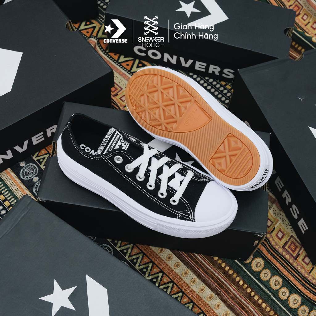 Giày Sneaker Nam Nữ CONVERSE Chuck Taylor All Star Move Low Black - 570256C - Cổ Thấp Đen, Thời Trang Unisex, Chính Hãng