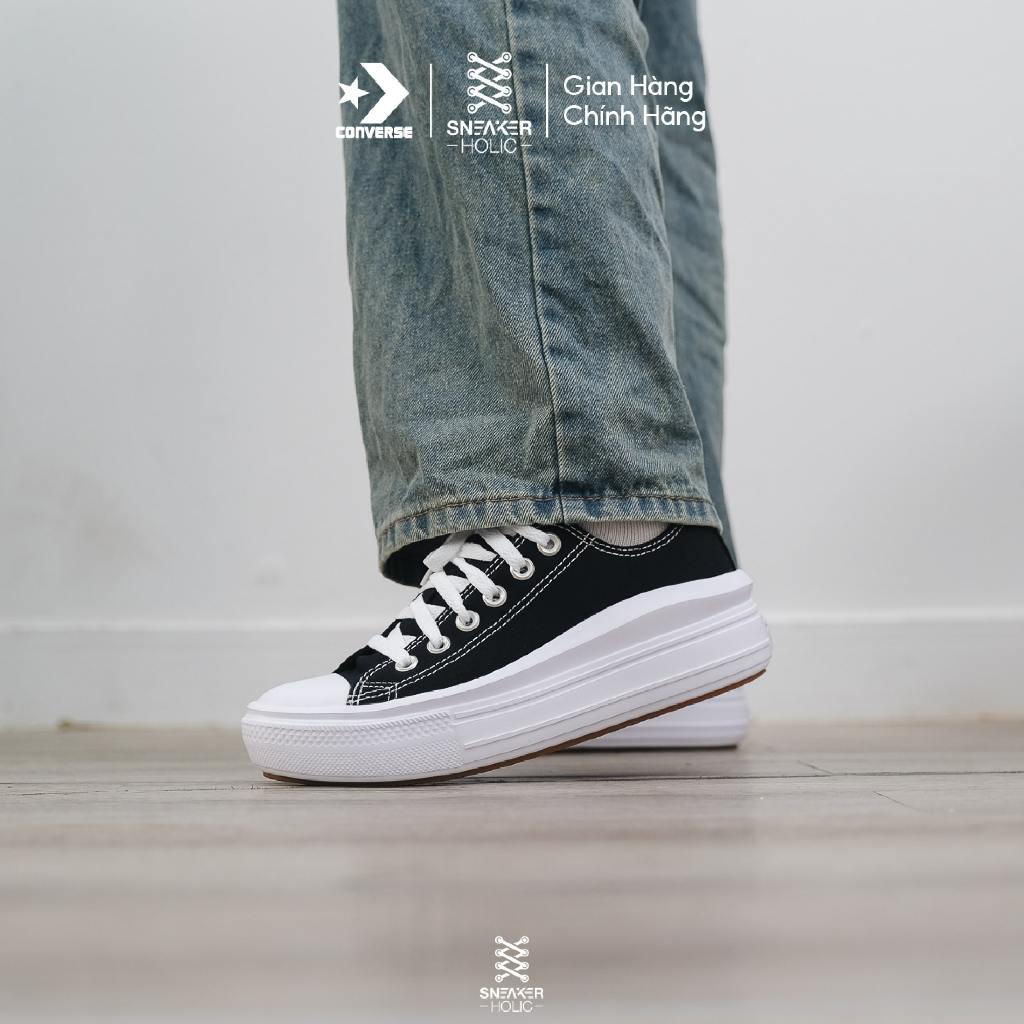Giày Sneaker Nam Nữ CONVERSE Chuck Taylor All Star Move Low Black - 570256C - Cổ Thấp Đen, Thời Trang Unisex, Chính Hãng