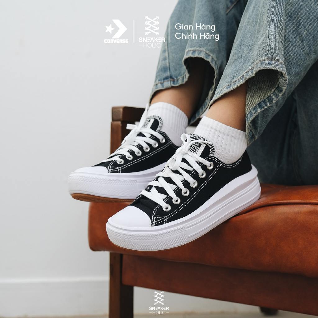 Giày Sneaker Nam Nữ CONVERSE Chuck Taylor All Star Move Low Black - 570256C - Cổ Thấp Đen, Thời Trang Unisex, Chính Hãng