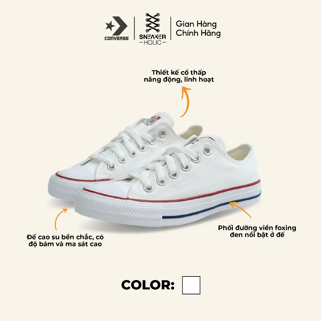 Giày Sneaker Nam Nữ CONVERSE Chuck Taylor All Star Classic Low White - M7652C - Classic Cổ Thấp Trắng, Thời Trang Unisex
