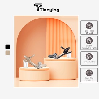 Giày cao gót đế vuông, sandal cao gót quai ngang đính đá cực đẹp độ cao gót 6.9cm - Tian Ying Shop