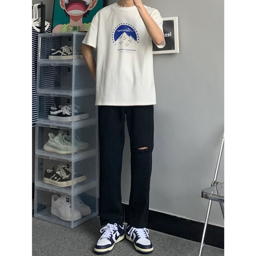 Quần jean baggy nam rách WASH trắng đen 2 gối gấu ống suông rộng chất vải bò cao cấp RG01 Ullzang hàn quốc