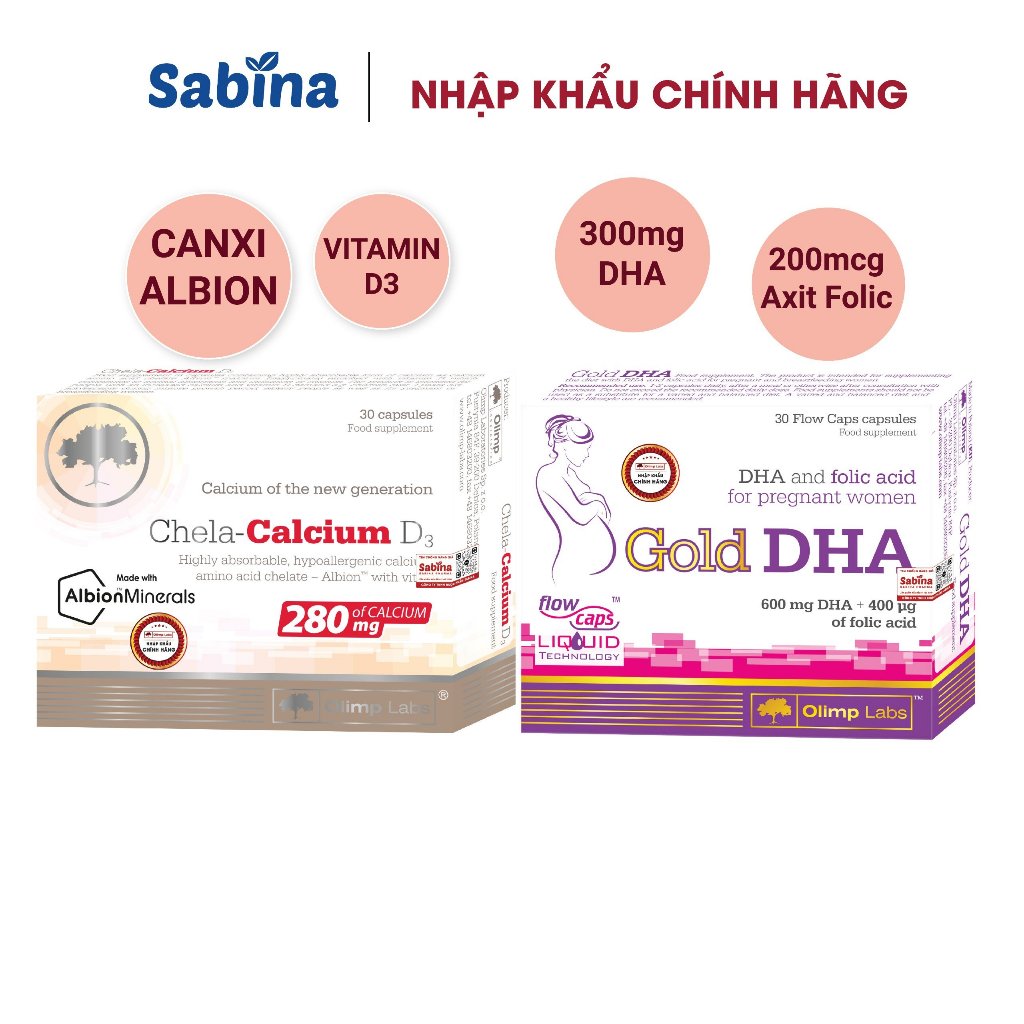 Cặp canxi Chela Calcium D3 Và Gold DHA Cho Bà Bầu nhãn hàng Olimp Labs 36,6g