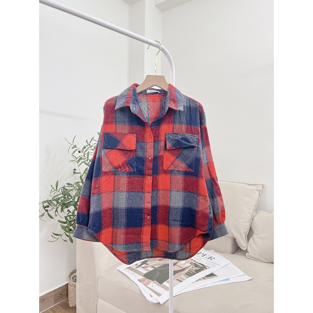 Áo Sơ Mi Caro Nỉ Bông 2 Túi Form Vừa Dành Cho Nữ, Sơ Mi Kẻ Caro Tay Dài Phồng Vạt Bầu Tông Màu Năng Động SUBICI