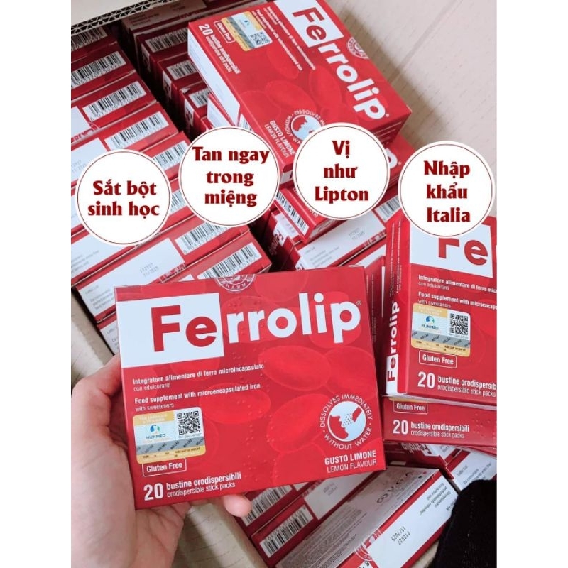 Sắt sinh học Ferrolip hộp 20 gói bổ sung sắt cho mẹ bầu,mẹ sau sinh và cho con bú, dễ uống, dễ hấp thu