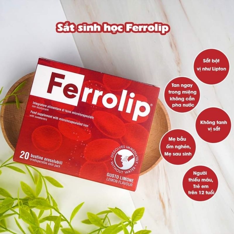 Sắt sinh học Ferrolip hộp 20 gói bổ sung sắt cho mẹ bầu,mẹ sau sinh và cho con bú, dễ uống, dễ hấp thu