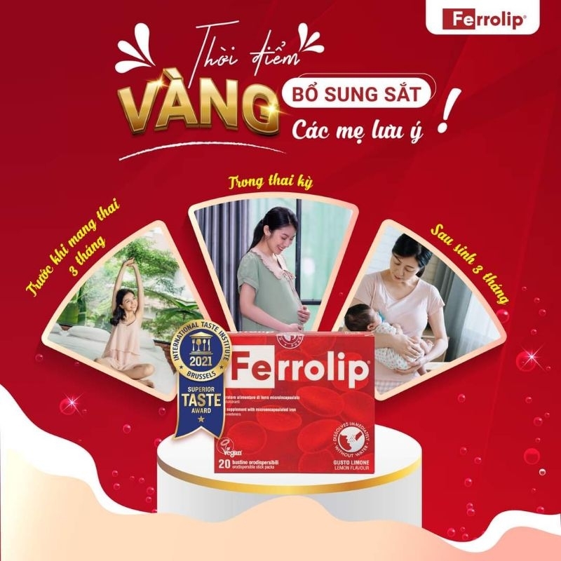 Sắt sinh học Ferrolip hộp 20 gói bổ sung sắt cho mẹ bầu,mẹ sau sinh và cho con bú, dễ uống, dễ hấp thu