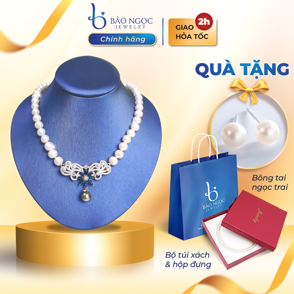 Vòng cổ ngọc trai nuôi nước ngọt thiên nhiên họa tiết hoa đá nữ hoàng quý tộc đính ngọc trai - DB1825 - Bảo Ngọc Jewelry