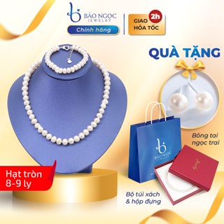 Vòng cổ ngọc trai tự nhiên cao cấp hạt 9-10ly chất lượng cao, Quà Tết tặng mẹ bà mặc áo dài - DB2643