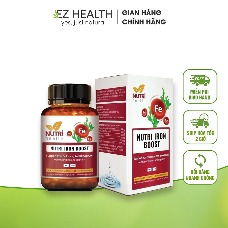Viên uống bổ sung Sắt hữu cơ nhập khẩu chính hãng NUTRI IRON BOOST giúp bổ sung Sắt, Acid Folic
