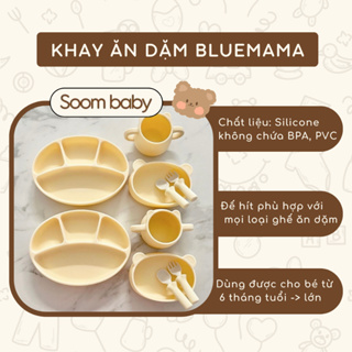 Khay ăn dặm silicon Bluemama cao cấp đế hít an toàn tuyệt đối cho bé, khay ăn cơm cho bé nhập khẩu chính hãng có tem phụ