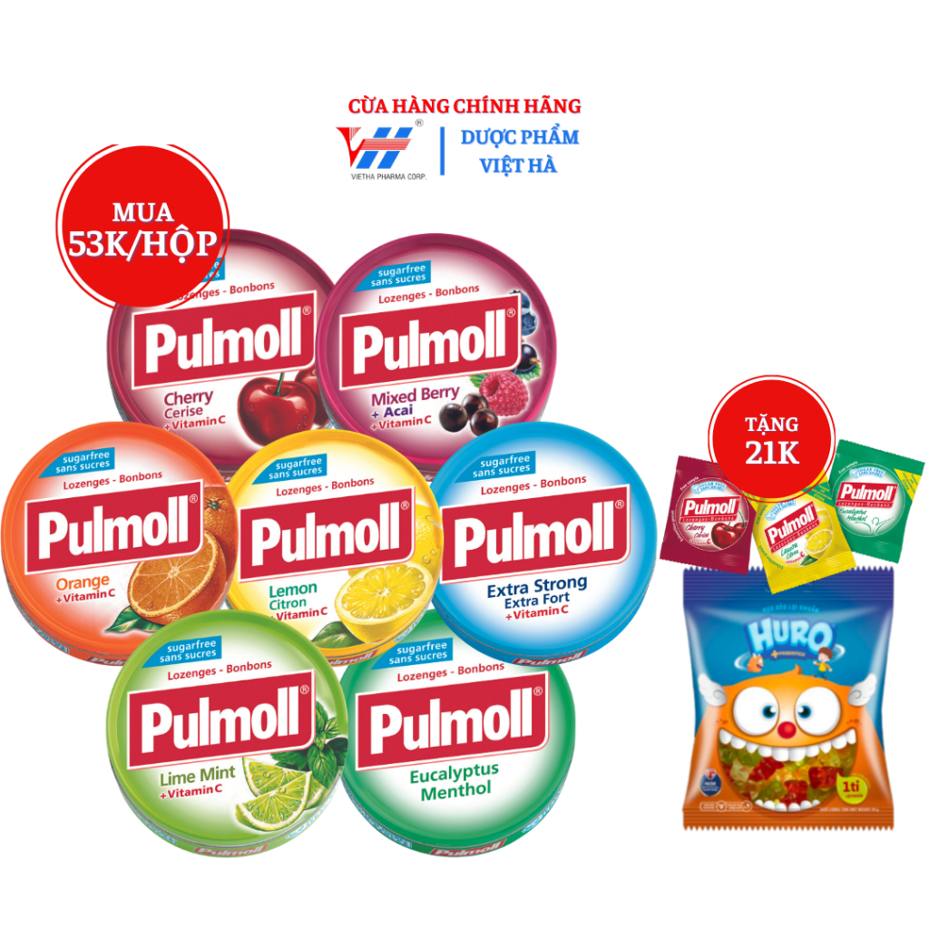 Kẹo ngậm ho không đường PULMOLL 7 vị - SUGAR FREE 45g