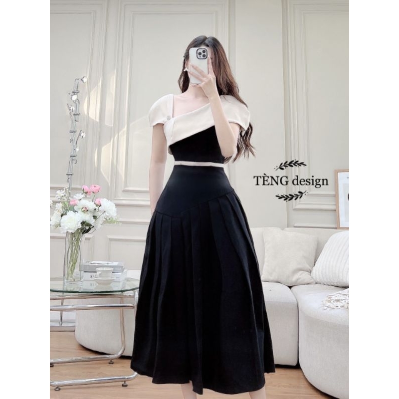 Váy xoè xếp ly phối vai hothit  💯HÀNG THIẾT KẾ TẾT 2024 💖