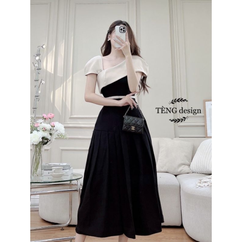 Váy xoè xếp ly phối vai hothit  💯HÀNG THIẾT KẾ TẾT 2024 💖