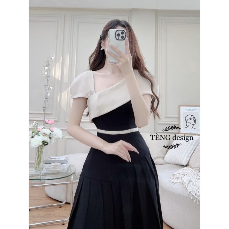 Váy xoè xếp ly phối vai hothit  💯HÀNG THIẾT KẾ TẾT 2024 💖