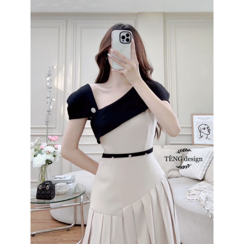 Váy xoè xếp ly phối vai hothit  💯HÀNG THIẾT KẾ TẾT 2024 💖