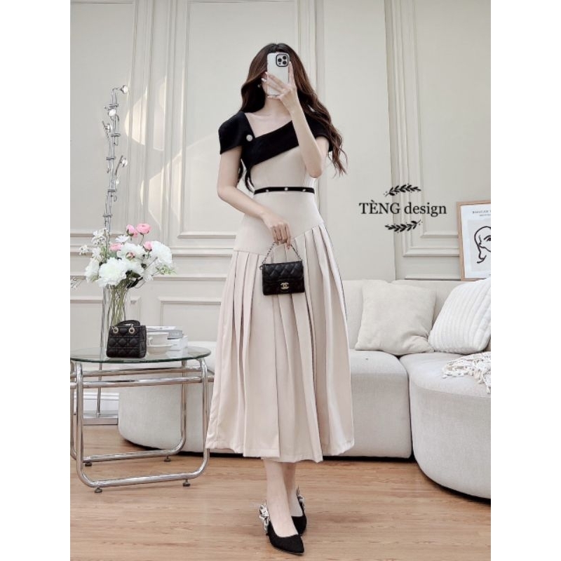 Váy xoè xếp ly phối vai hothit  💯HÀNG THIẾT KẾ TẾT 2024 💖