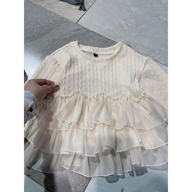 Áo len viền bèo xếp tầng cho bé gái 10 đến 40kg