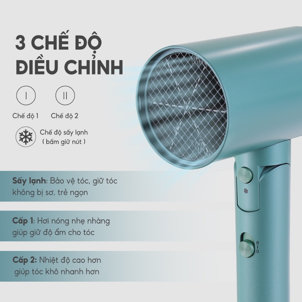 Máy sấy tóc 2 chiều nóng lạnh LEBENLANG LBL3033, 2000W, chống xơ rối bằng công nghệ ion, bảo hành 2 năm - chính hãng