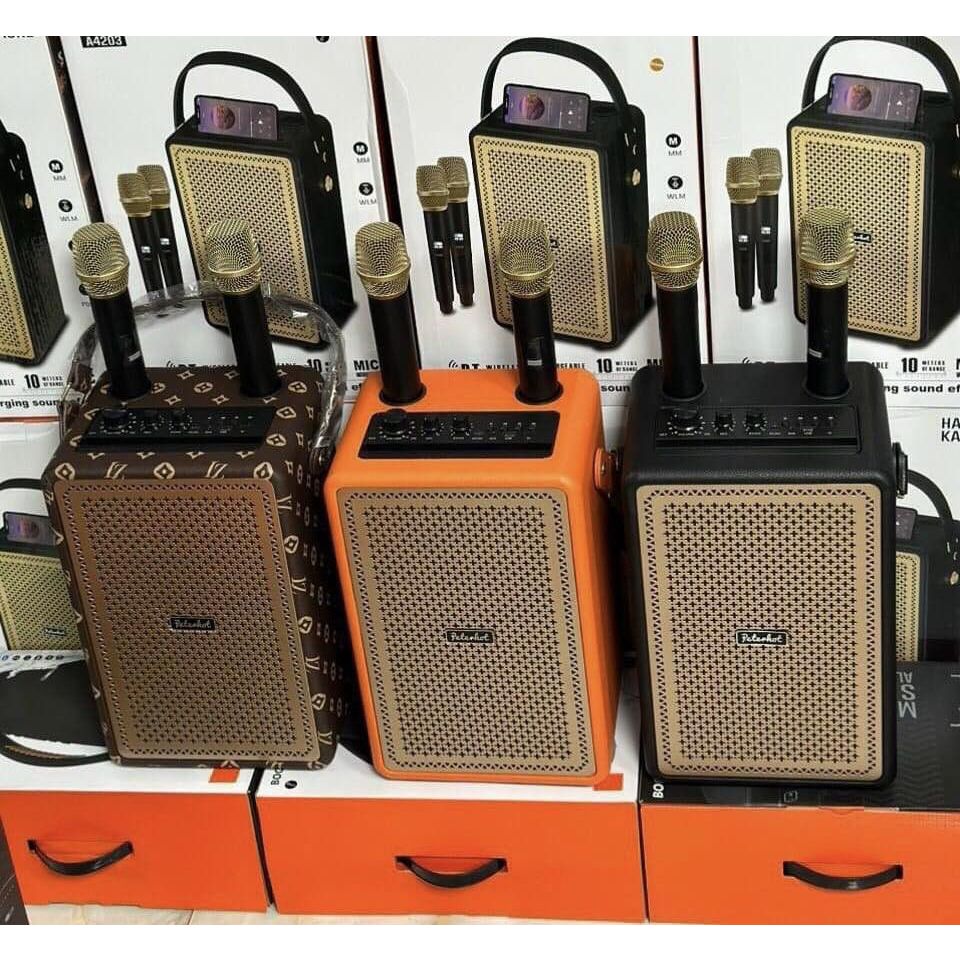 Loa Karaoke Bluetooth Booms Bass M4203+ Kèm 2 Micro Không Dây Chính Hãng, Bass Mạnh, Pin 28h, Bảo Hành 2 Nă,