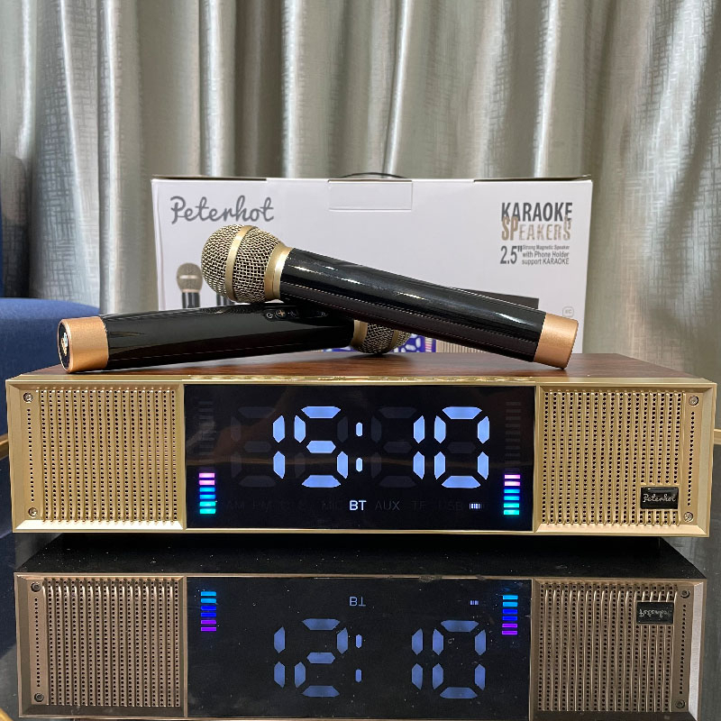 Loa Bluetooth Peterhot A133, Loa Karaoke Kèm 2 Mic Không Dây, Màn hình LCD hiện thị, đèn LED theo nhạc, Bảo Hành 2 Năm.