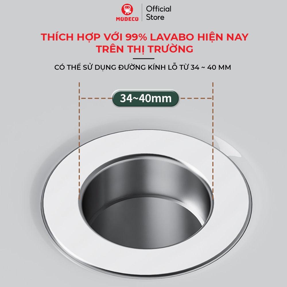 Nút Chặn Thoát Nước Nhấn Xả Lõi Đồng Cho Lavabo 2in1 Modeco - Có Bộ Lọc Rác Ngăn Tắc, Thoát Nước Nhanh, Lắp Đặt Dễ Dàng