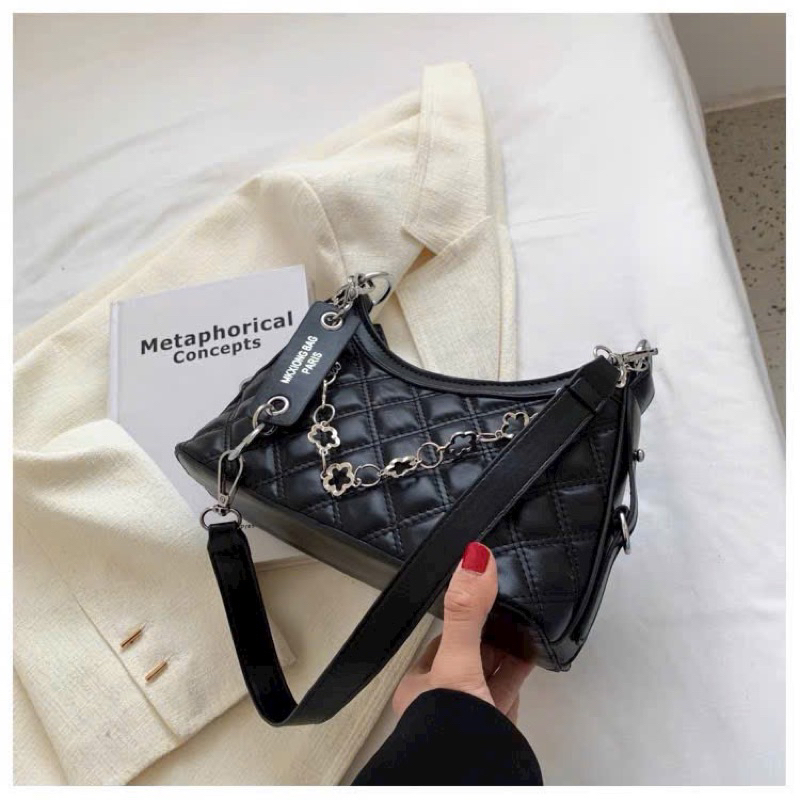 Túi xách nữ thời trang, túi xách kẹp nách nữ đeo chéo đeo vai phối xích trần trám