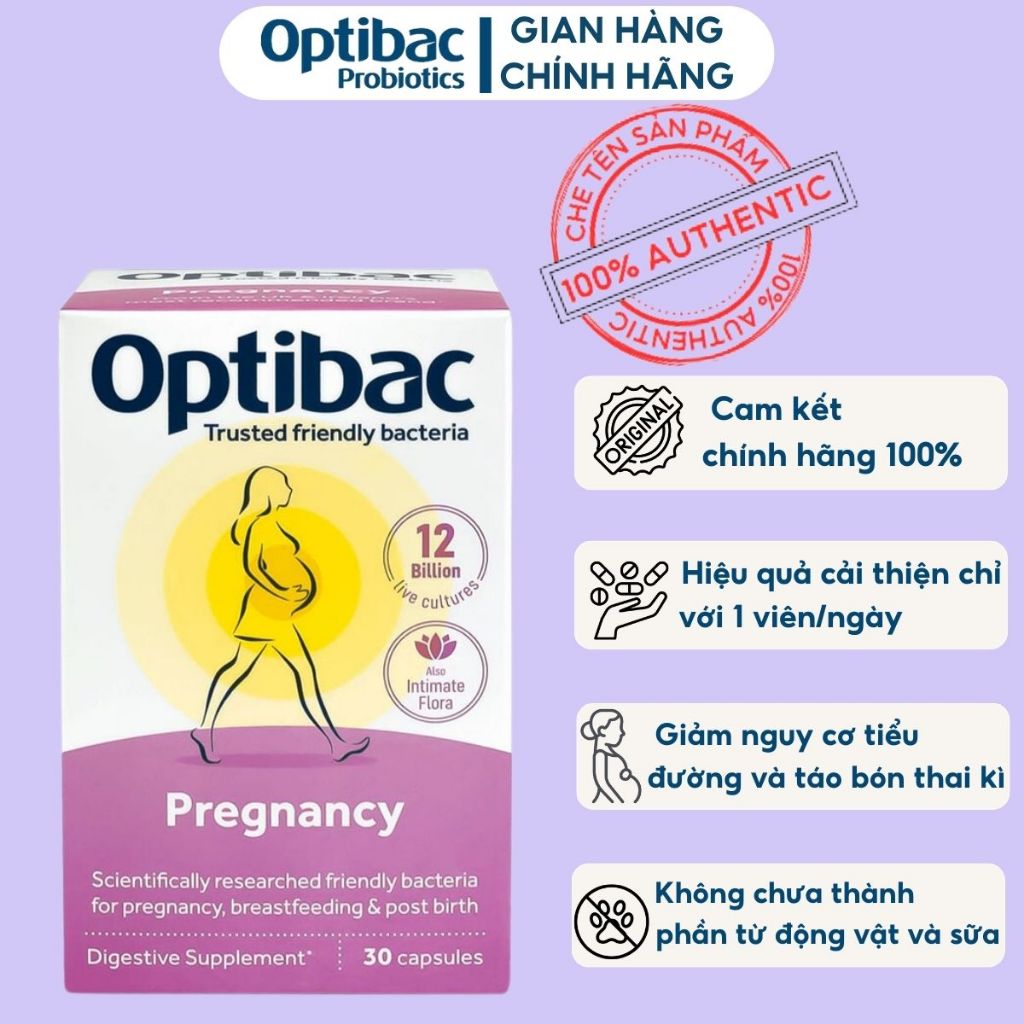 Men Vi Sinh Optibac Pregnancy - Men Vi Sinh Dành Cho Mẹ Bầu & Cho Con Bú, Cải Thiện Tiêu Hóa, Miễn Dịch, Hộp 30 Viên
