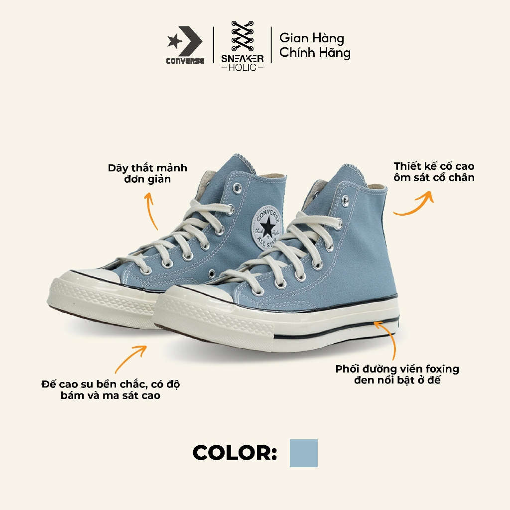 Giày Sneaker Nam Nữ CONVERSE Chuck 1970s Vintage Canvas High Cocoon Blue - A04584C - Cổ Cao, Xanh, Thời Trang Unisex