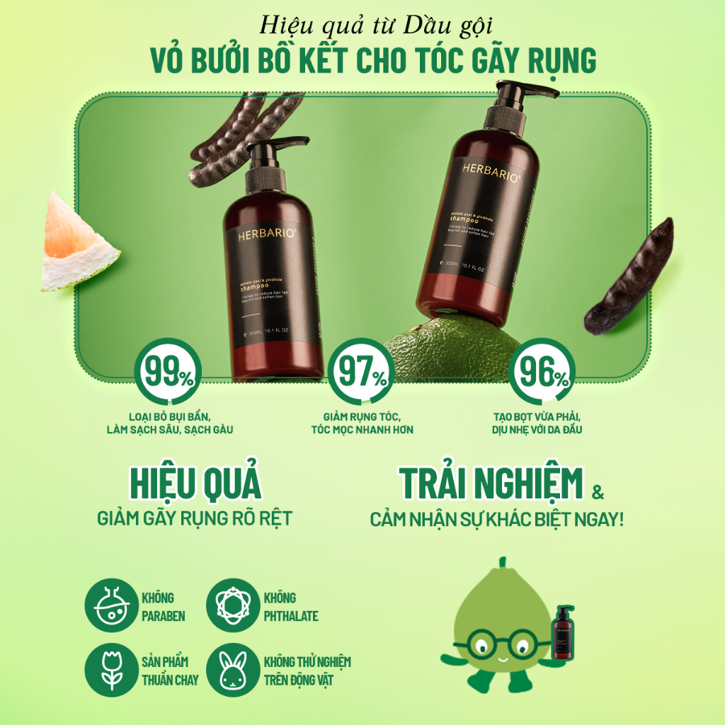 Dầu gội vỏ bưởi và bồ kết Herbario 300ml