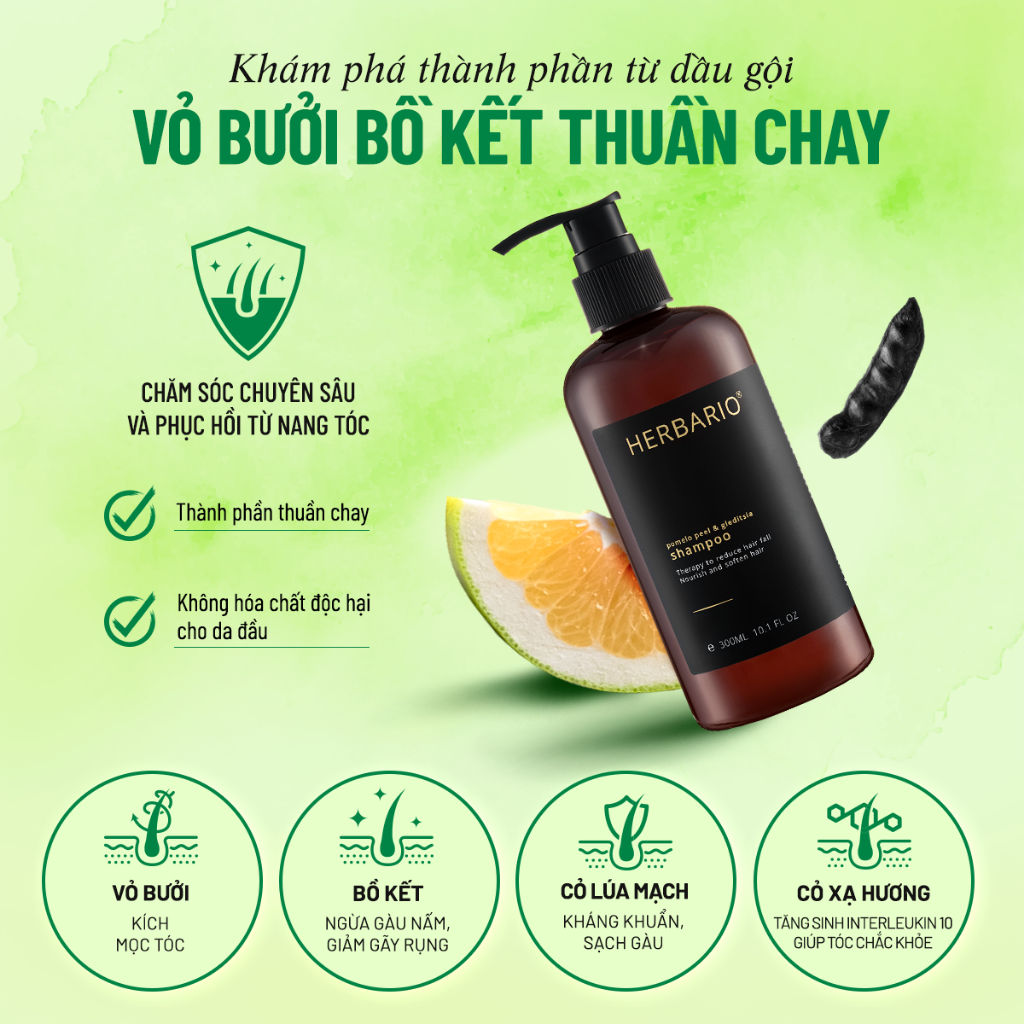 Dầu gội vỏ bưởi và bồ kết Herbario 300ml