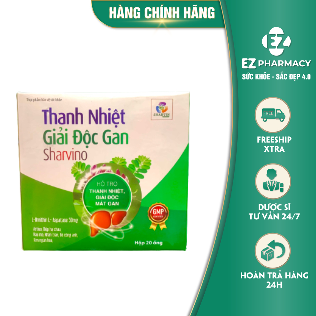 Thanh nhiệt giải độc gan Sharvino-Tăng cường chức năng gan,giảm tình trạng nóng trọng-Hộp 20 ống-Ezpharmacy