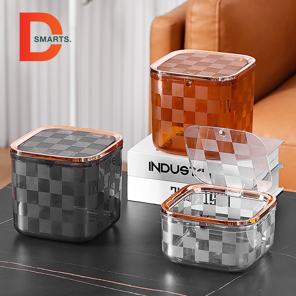 Thùng rác mini họa tiết caro trong suốt để bàn có nắp đậy tiện lợi, thiết kế kiểu dáng hiện đại, sang trọng