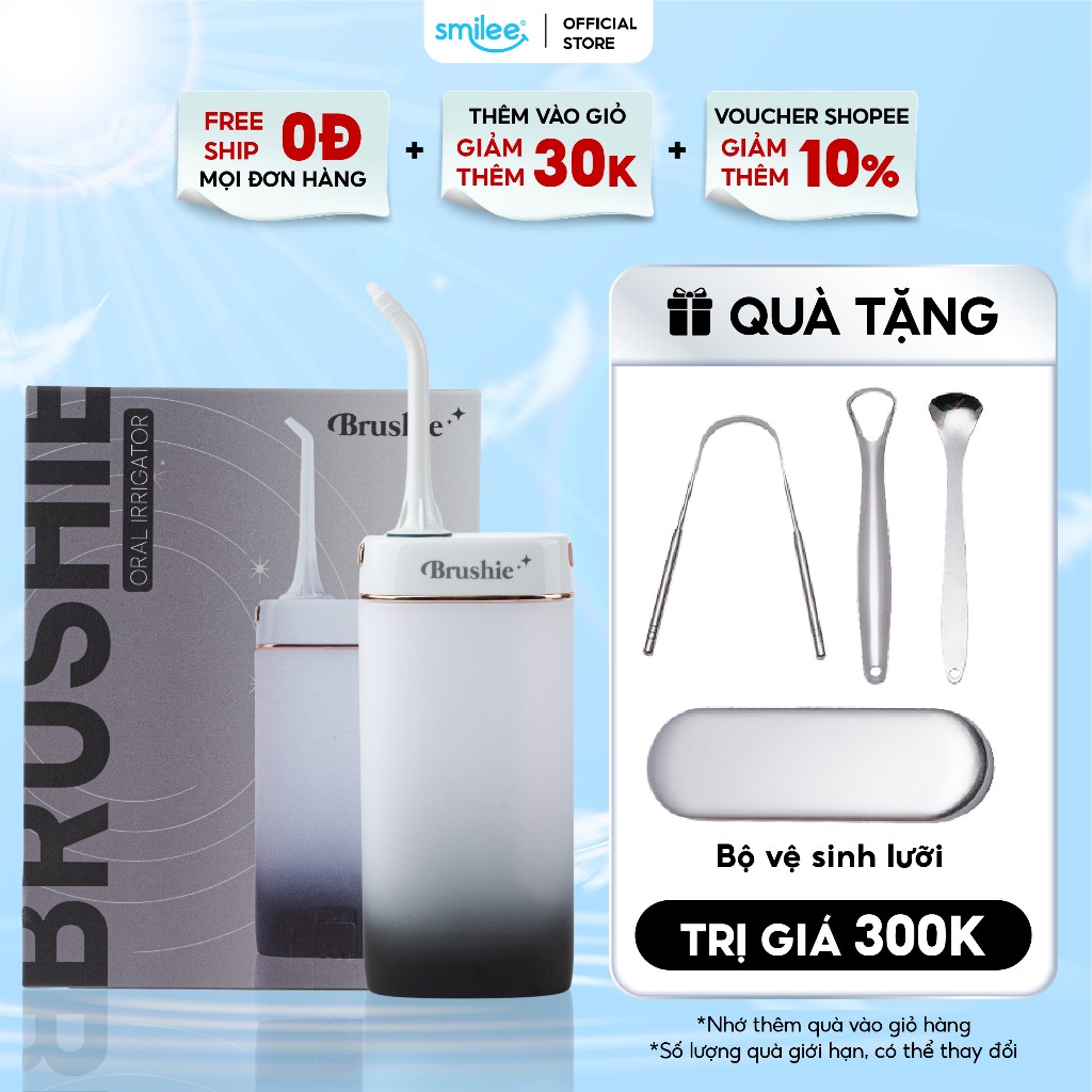 Tăm nước cầm tay Brushie mini, máy tăm nước gấp gọn cải tiến phù hợp cho răng nướu nhạy cảm